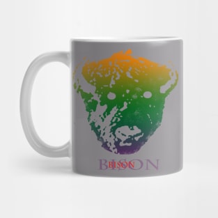 The bison head is Violet, Green, Orange Mug